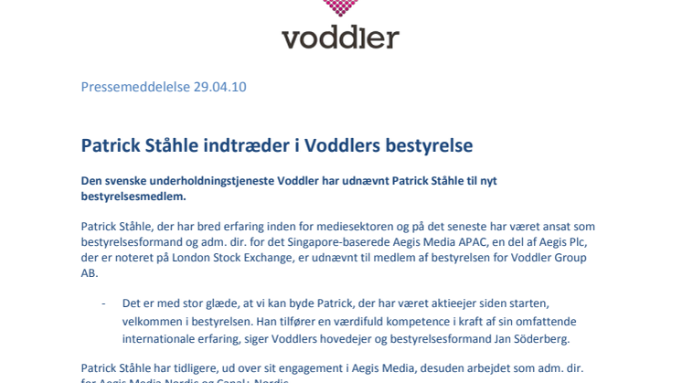 Patrick Ståhle indtræder i Voddlers bestyrelse