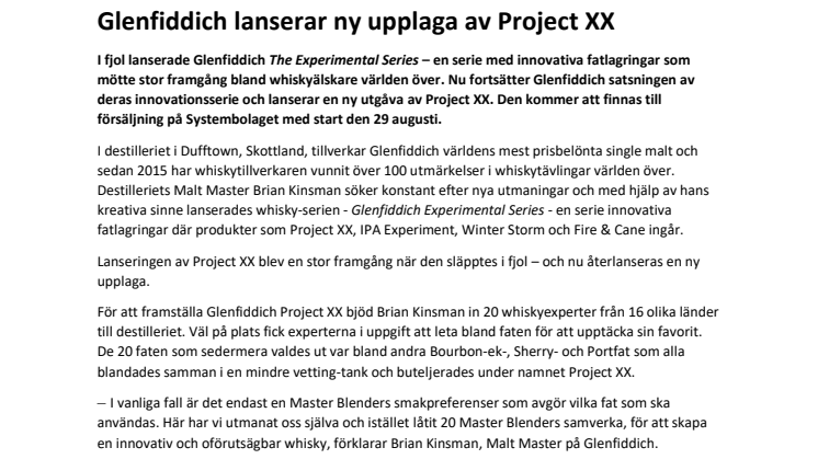 Glenfiddich lanserar ny upplaga av Project XX