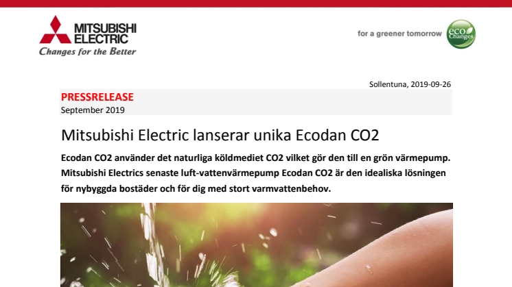 Mitsubishi Electric lanserar unika Ecodan CO2 
