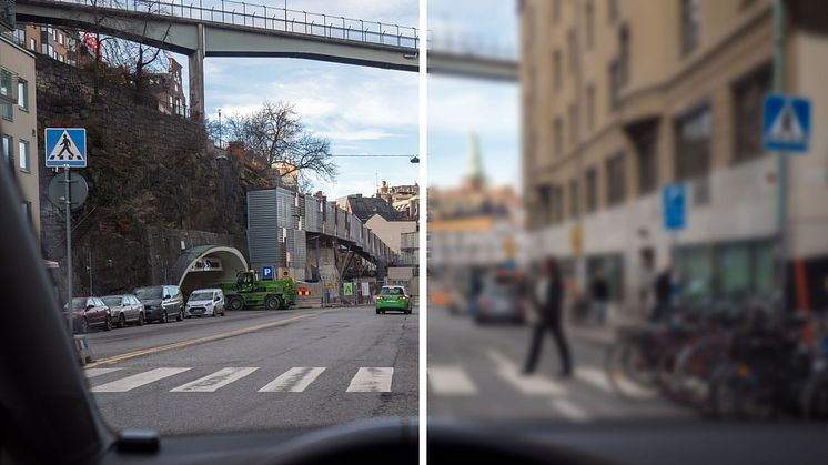  Höger sida visar en uppskattning av hur var sjätte bilist ser. De har en skärpa som är visus 0,5 eller sämre vilket innebär att de börjar se oskarpt på ca 1-2 meters avstånd. Foto: Petter Magnusson/PMAGI