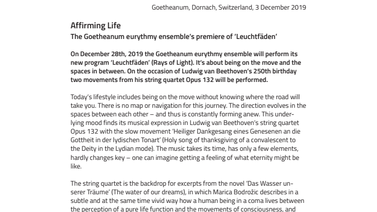 Affirming Life. ​The Goetheanum eurythmy ensemble‘s premiere of ‘Leuchtfäden’