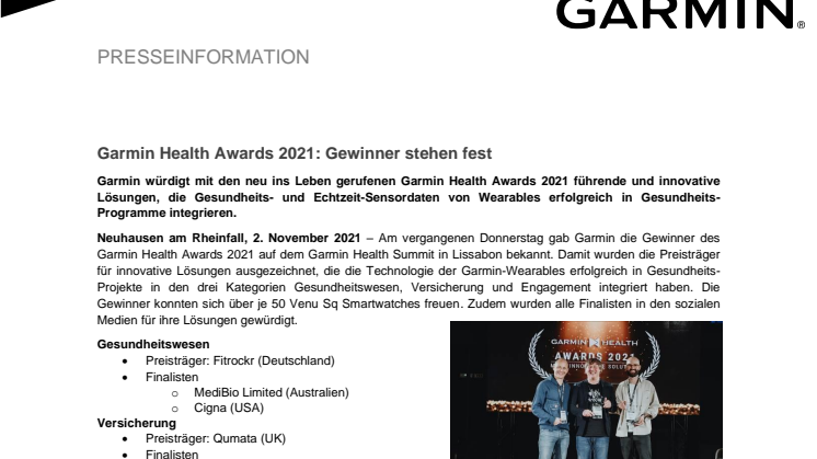 Garmin PM Health Award Preisträger 2021