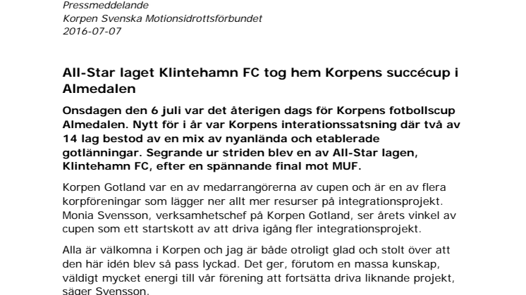 All-Star laget Klintehamn FC tog hem Korpens succécup i Almedalen 