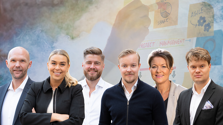 Johan Mellström, Madelene Sund, Daniel Oxbacke, Albin Söderström, Lena Hisved och Hampus Granström är projektledare för de fem olika områdena i Sprint X 2.0.