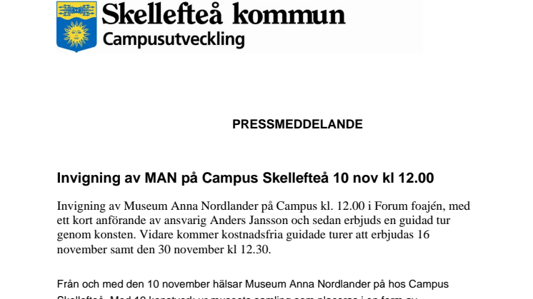 Invigning av MAN på Campus Skellefteå 10 nov kl 12.00