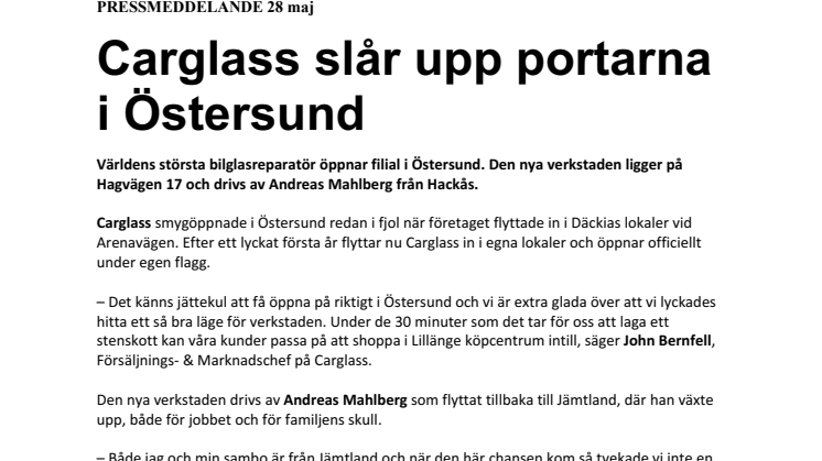 Carglass® slår upp portarna i Östersund