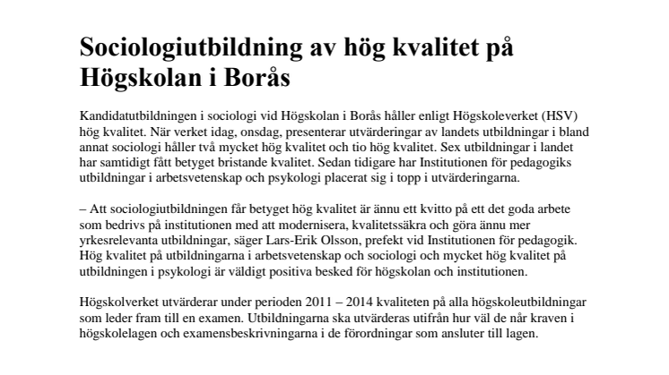 Sociologiutbildning av hög kvalitet på Högskolan i Borås