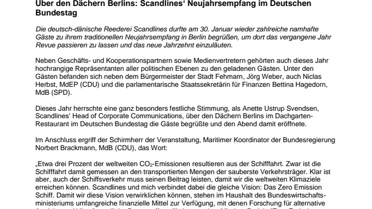 Über den Dächern Berlins: Scandlines‘ Neujahrsempfang im Deutschen Bundestag 