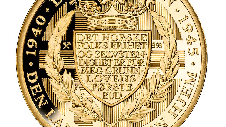 Verdens første; Revers side av minnemedaljen Kongens nei, preget i Rettferdig "Fairmined" gull