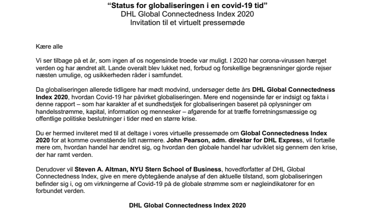 Virtuelt pressemøde: Status for globaliseringen i en covid-19 tid
