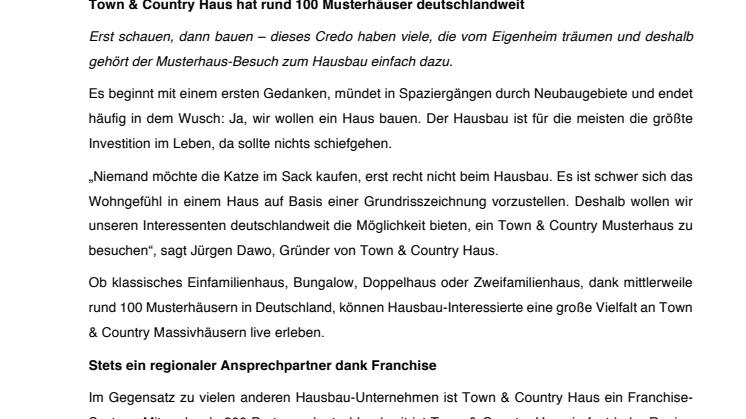 Town & Country Haus hat rund 100 Musterhäuser deutschlandweit