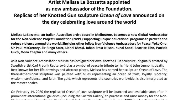 "Ocean of Love" by new Non-Violence Ambassador Melissa La Bozzetta