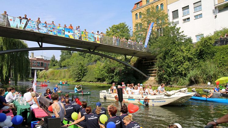 Leipziger Wasserfest: Bootsparade auf dem Karl-Heine-Kanal