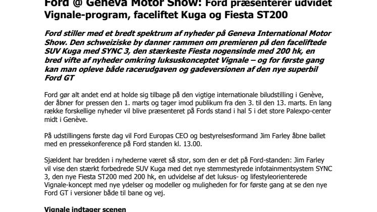 Ford @ Geneva Motor Show: Ford præsenterer udvidet Vignale-program, faceliftet Kuga og Fiesta ST200 