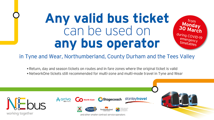 The region’s bus operators enable ‘any bus operator ticket validity’ during Coronavirus emergency timetables from Monday