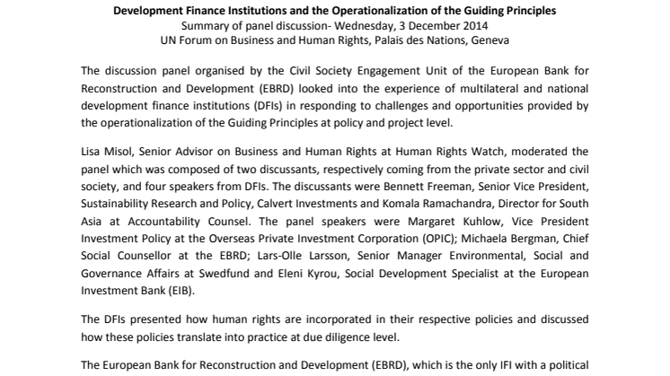 Development Finance Institutions and the Operationalization of the Guiding Principles