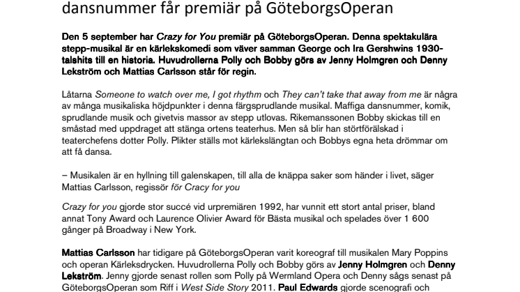 Stepp-musikal fullproppad med skratt, kärlek och stora dansnummer får premiär på GöteborgsOperan 