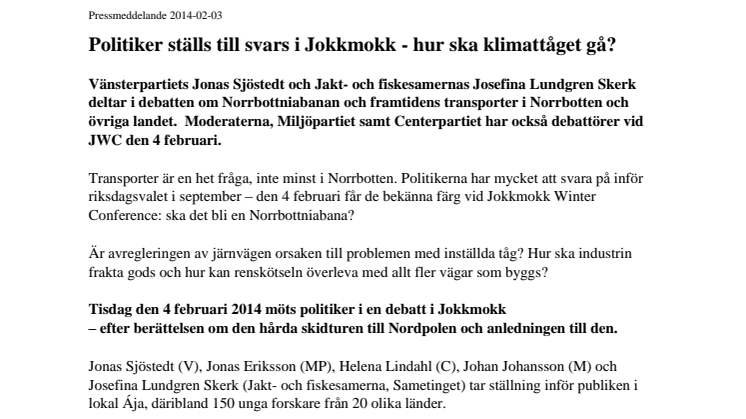 Politiker ställs till svars i Jokkmokk - hur ska klimattåget gå? 