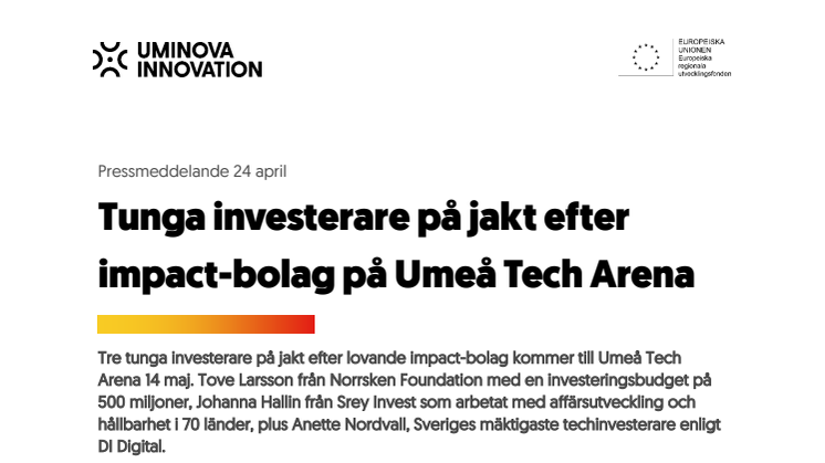 ​Tunga impact-investerare med på Umeå Tech Arena