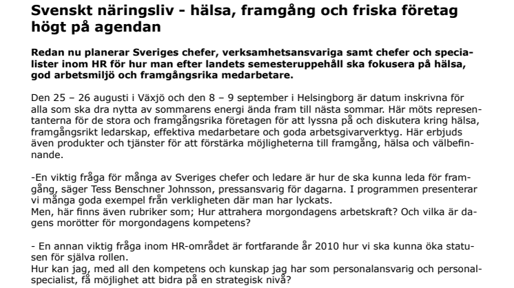 Svenskt näringsliv - hälsa, framgång och friska företag högt på agendan 