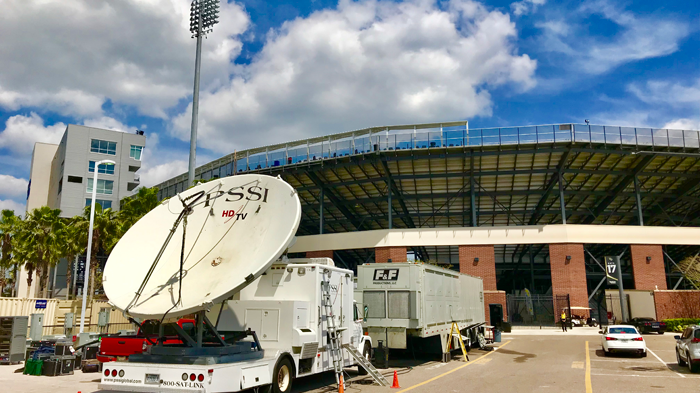 Leveraging satellite services to broadcast large scale sporting events