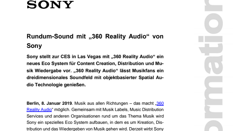 Rundum-Sound mit „360 Reality Audio“ von Sony