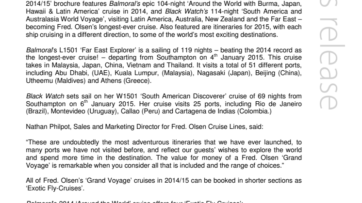 Take a ‘Grand Voyage’ in 2014/15 with Fred. Olsen Cruise Lines –  as seen on TV! 