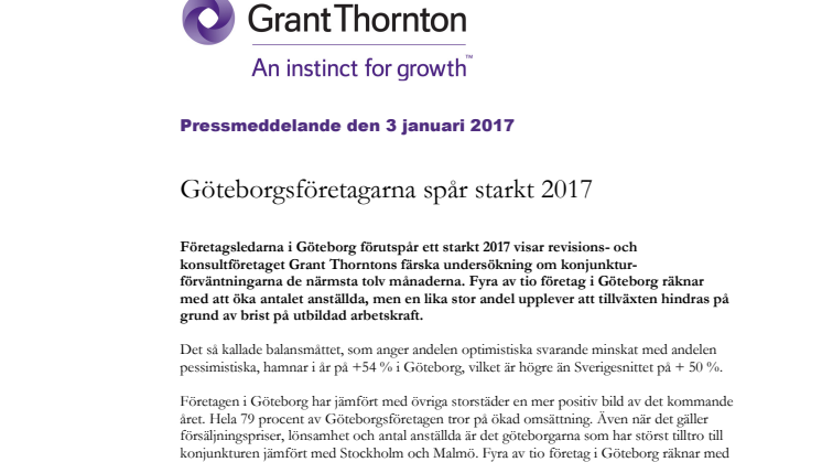 Göteborgsföretagarna spår starkt 2017