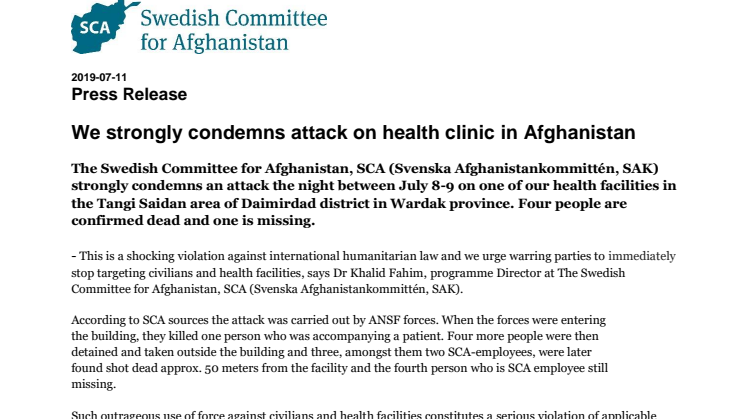 We strongly condemn attack on health clinic in Afghanistan