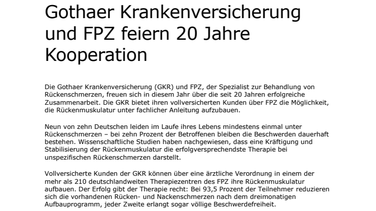Gothaer Krankenversicherung und FPZ feiern 20 Jahre Kooperation