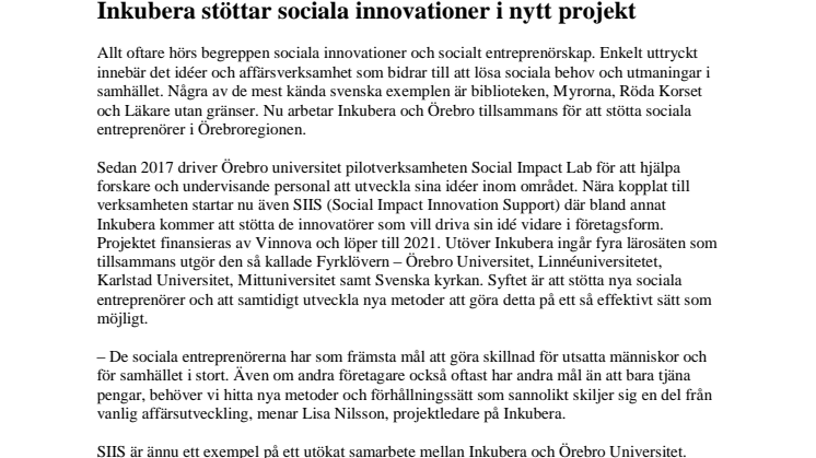 Inkubera stöttar sociala innovationer i nytt projekt 