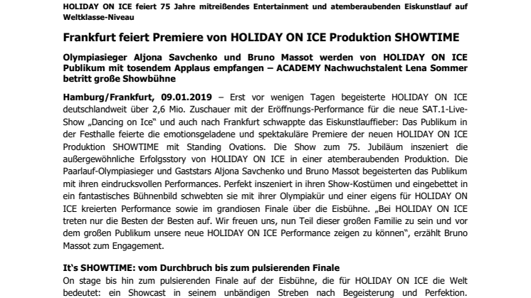 Frankfurt feiert Premiere von HOLIDAY ON ICE Produktion SHOWTIME