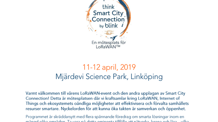 Smart City Connection, 11-12 april, Mjärdevi Science Park, Linköping 