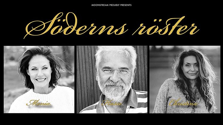 Bildcollage Söderns Röster: Monia Sjöström, Hasse Andersson, Christina Lindberg