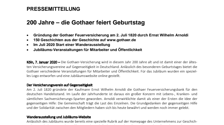 200 Jahre – die Gothaer feiert Geburtstag