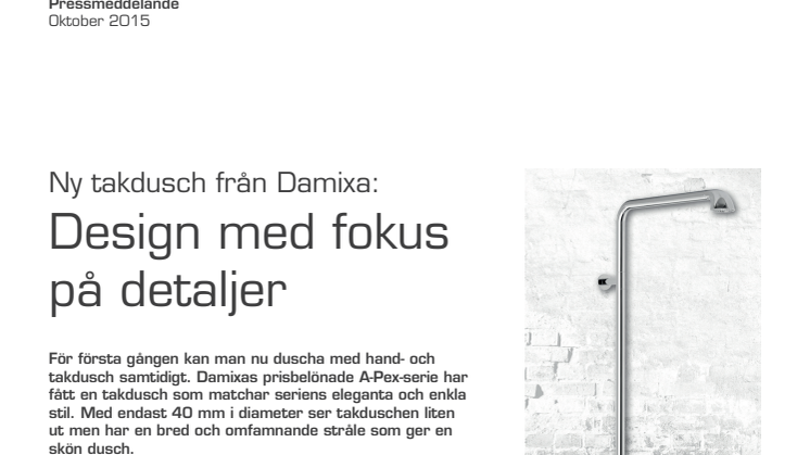 Ny takdusch från Damixa: Design med fokus på detaljer