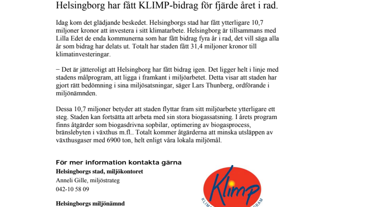 Helsingborg har fått KLIMP-bidrag för fjärde året i rad
