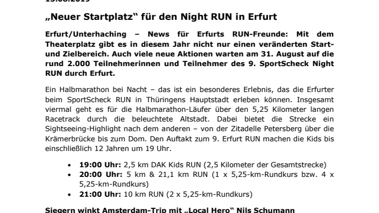 „Neuer Startplatz“ für den Night RUN in Erfurt