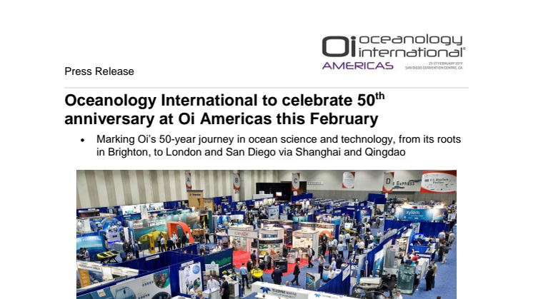 OiA 2019: Oceanology International to celebrate 50-year anniversary at Oi Americas this February