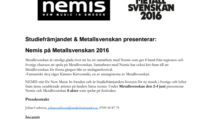 8 artister klara för Metallsvenskan i Örebro