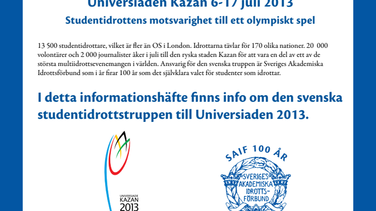 Pressinfo - Svenska truppen till Universiaden i Kazan 2013