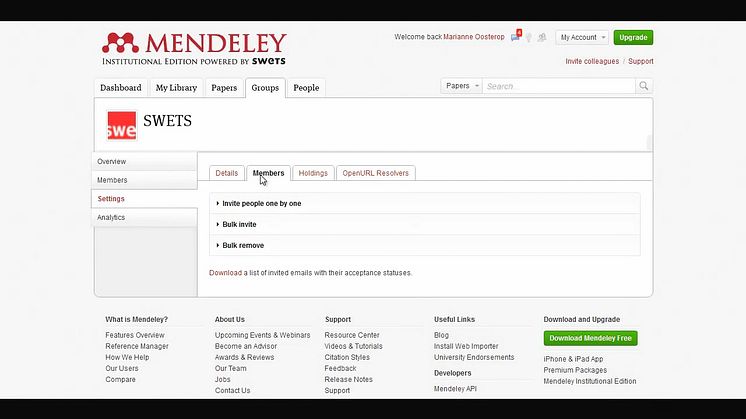 Inviting members to a Mendeley Institutional Edition group (Japanese)