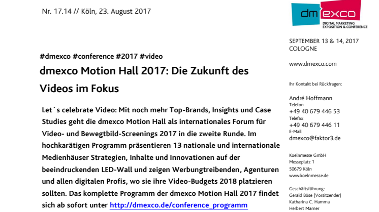 dmexco Motion Hall 2017: Die Zukunft des Videos im Fokus