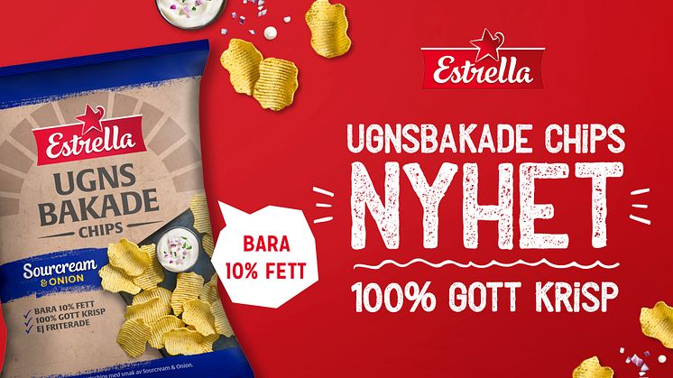 Estrella Ugnsbakade Chips Sourcream & Onion 125g med bara 10% fett, 2022.