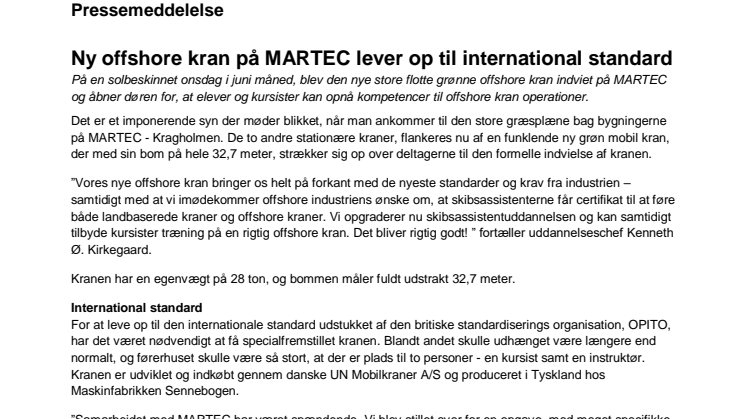 Ny offshore kran MARTEC lever op til international standard | MARTEC