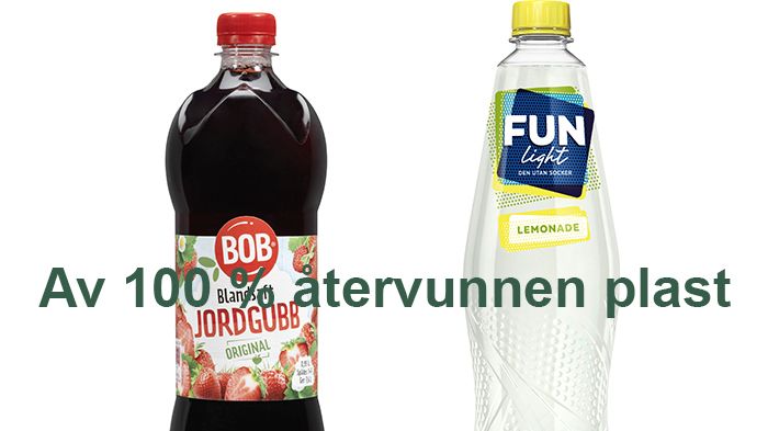 Flaskorna från BOB och FUN Light produceras nu med 100 % återvunnen plast
