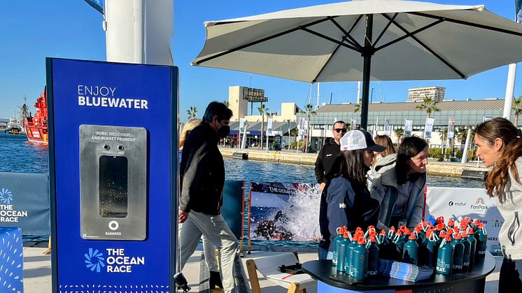 A Bluewater hydration station helps to hydrate fans as The Ocean Race gets underway in Alicante, Spain