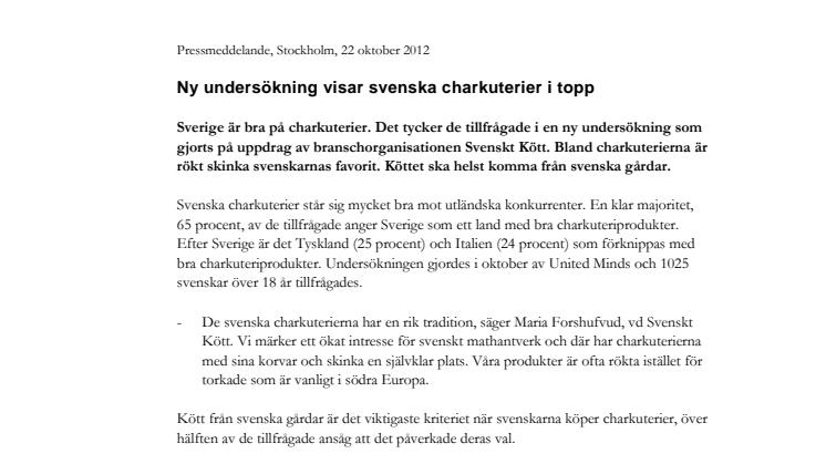 Ny undersökning visar svenska charkuterier i topp