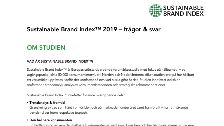 Q&A - Sustainable Brand Index 2019