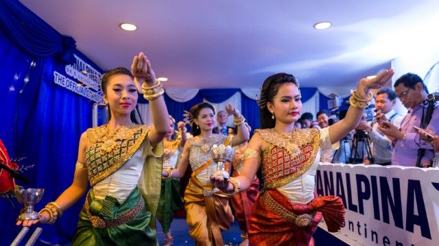 Traditional  Aspara dancers, honor the new offices by with a dance to bring luck and prosperity